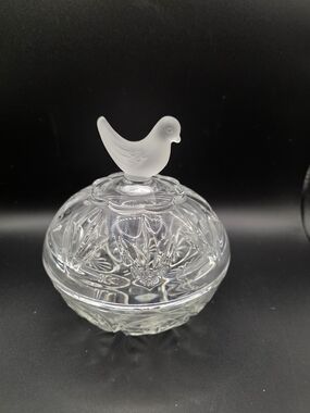 Clear Glass Trinket Dish with Frosted Bird Lid